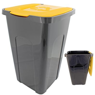 Abfalltonne Recycling, 50 Liter, 56 x 36 x 36cm, Mülleimer Tonne Schwarz, Deckel GELB