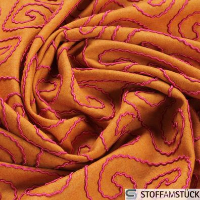 Stoff Wolle Polyamid orange Stickerei Mäander angeraut JAB WE7154/060 Decke