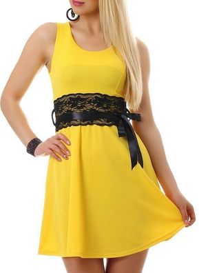 SeXy Miss Damen Mini Kleid Spitze Bindeband Borde Schwarz Sommer Dress 32/34/36 gelb