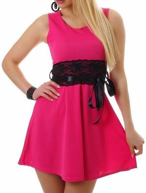 SeXy Miss Damen Mini Kleid Spitze Bindeband Borde Schwarz Sommer Dress 32/34/36 pink