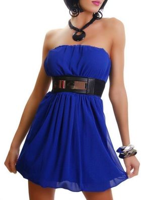 SeXy Miss Damen Ballon Chiffon Bandeau Dress Mini Kleid Gürtel 34/36/38 blau