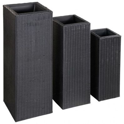 Garten-Hochbeete Thekla 3-tlg. Poly Rattan Schwarz