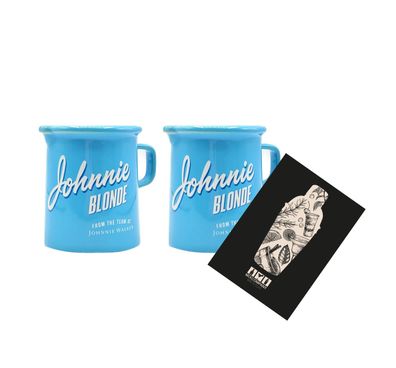 Johnnie Walker 2er Set Tasse / Becher aus Ton mit Henkel in Blau + 300ml Eichun