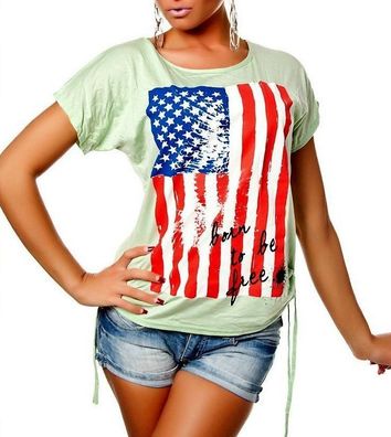 Sexy Miss Damen lässiges Raff Shirt Top USA Flagge retro Style Print 34/36/38 mint