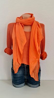 Blogger Italy Schal Tuch Scarf Seide/ Baumwolle asymetrisch Einfarbig Orange