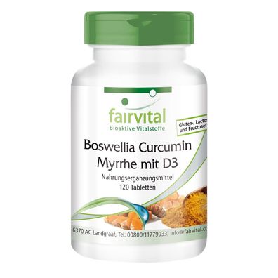 Boswellia Curcumin Myrrhe mit D3 - 120 Tabletten, Pflanzenextrakte - fairvital