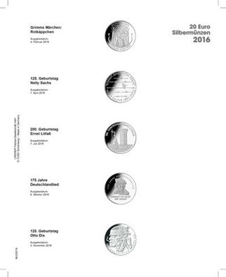 Vordruckblatt f. 20 Euro - Gedenkmünzen Deutschland 2016