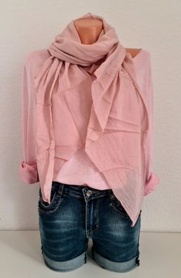 Blogger Italy Schal Tuch Scarf Seide/ Baumwolle asymetrisch Einfarbig Altrosa