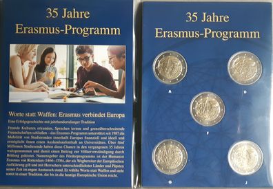 BRD 2 EURO 35 Jahre Erasmus-Programm 2022 Komplettsatz inkl. Sammelmappe; Umlaufmünze
