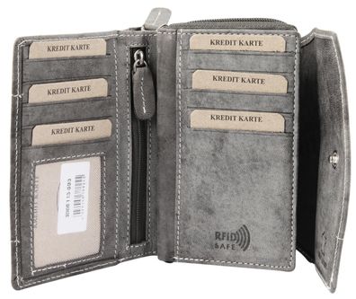 Akzent 300113-003 Damen Geldbörse aus Echtleder in grau 14 x 9 x 4 cm