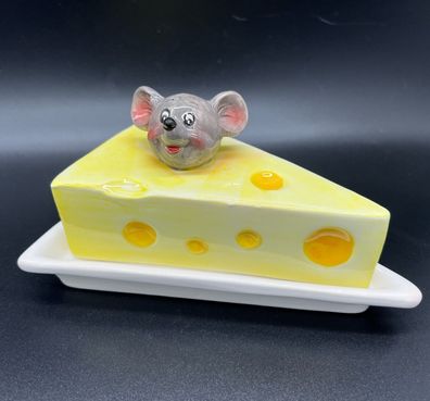 Butterdose / Butterglocke Maus mit Käse Käseglocke Keramik Witzige Geschenkidee