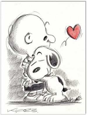 Klausewitz: Original Kreidezeichnung : Peanuts Charlie & Snoopy / 24x32 cm