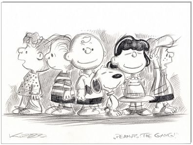 Klausewitz: Original Kreidezeichnung : Peanuts The Gang / 24x32 cm