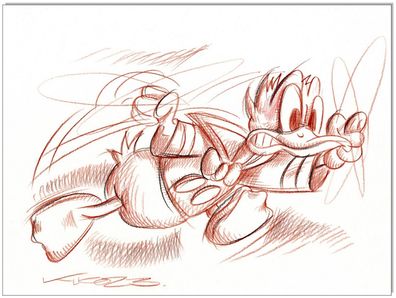 Klausewitz: Original Rötelzeichnung : Donald Duck in Rage / 24x32 cm