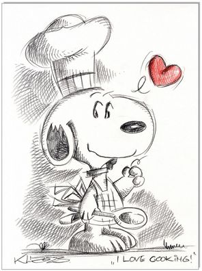 Klausewitz: Original Kreidezeichnung : Peanuts Snoopy I love cooking! / 24x32 cm