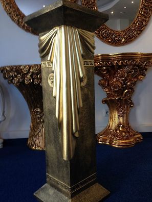 Säule Mäander Style Dekosäule 100cm Griechische Säulen Barock Podest Handbemalt Bronz