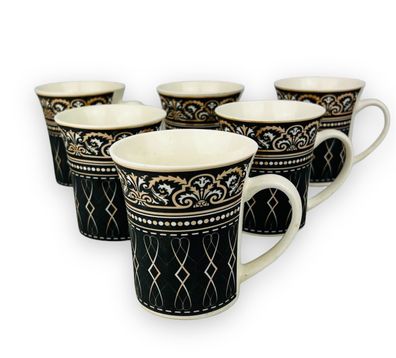 6er Set Dickwandige Kaffeetassen aus Porzellan für 6 Personen Mäander 300. Ml NEU