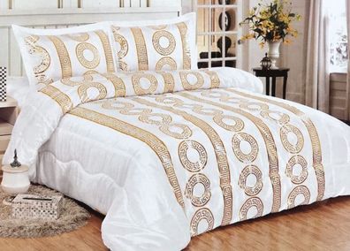 Medusa Bettwäschen Set 3 TLG. 230x250cm Luxus Tagesdecke mit Kissen Weiß-Gold