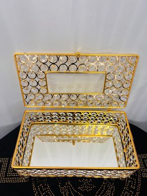 Kosmetiktücherbox Taschentuchbox Tücher box Gold Spiegel Optik Strass Steine NEU