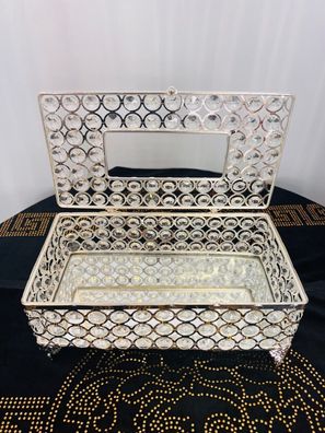 Kosmetiktücherbox Taschentuchbox Tücher box Silber Spiegel Optik Strass Steine