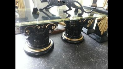 Wohnzimmertisch Barockstil Antik Schwarz-Gold Couchtisch Medusa Mäander Tisch