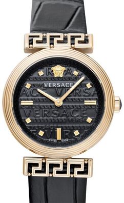 Versace VELW01122 Meander gold schwarz Leder Armband Uhr Damen NEU