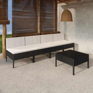 5-tlg. Garten-Lounge-Set Heike mit Auflagen Poly Rattan Schwarz