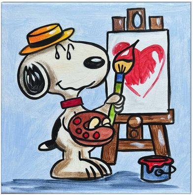 Klausewitz: Original Acryl auf Leinwand: Peanuts Snoopy the Painter / 20x20 cm