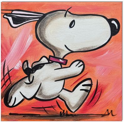 Klausewitz: Original Acryl auf Leinwand: Peanuts Running Snoopy II / 20x20 cm
