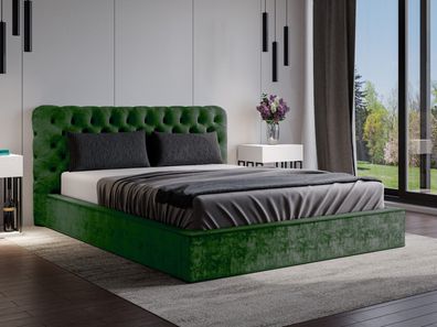 GrainGold Elegantes Polsterbett Apollo - Bett mit Lattenrost & Eureka Samtstoff
