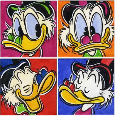 Klausewitz: Original Acryl auf Leinwand: Dagobert Duck Pop Faces 4 Bilder à 30x30 cm