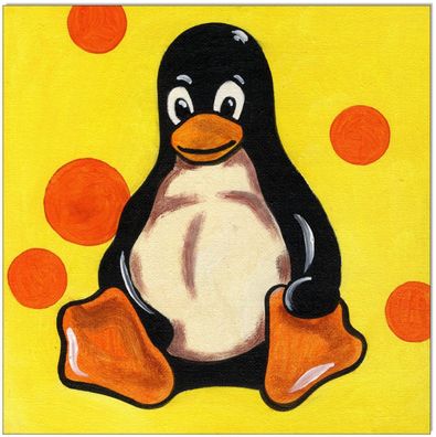 Klausewitz: Original Acryl auf Leinwand: Linux Pop Tux Yellow / 20x20 cm