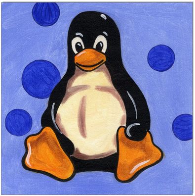 Klausewitz: Original Acryl auf Leinwand: Linux Pop Tux Blue / 20x20 cm