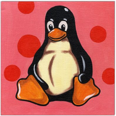 Klausewitz: Original Acryl auf Leinwand: Linux Pop Tux Red / 20x20 cm