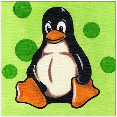 Klausewitz: Original Acryl auf Leinwand: Linux Pop Tux Green / 20x20 cm