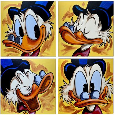 Klausewitz: Original Acryl auf Leinwand: Dagobert Duck Faces II 4 Bilder à 30x30 cm