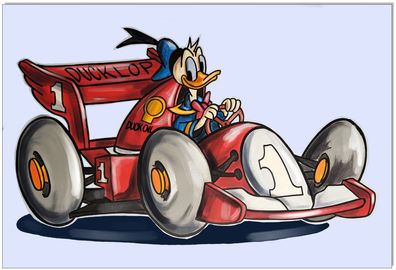 Klausewitz: Original Acryl auf Leinwand: Donald Duck Formula One / 50x70 cm