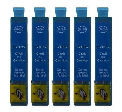5 kompatible Druckerpatronen T1632 XL cyan für Epson WF-2630 2650 2660 2750 2760