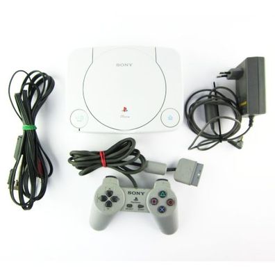 Playstation One - Psone - PS1 Konsole Slim + alle Kabel + Analog Controller Grau
