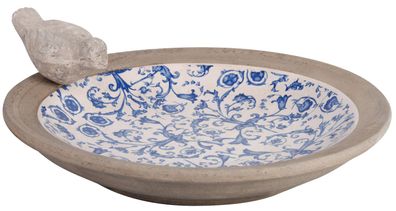 Esschert Design Barocke Vogeltränke "Aged Ceramic" im Landhausstil in blau weiß