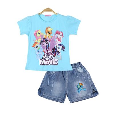 2er Set Mädchen Sparkle Dash Applejack Anzug T-shirt Denim Hose Kinder Hausanzug
