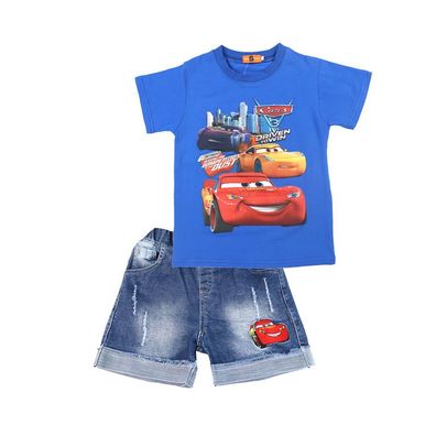 2er Set Jungen Anzug Cars McQueen Druck T-shirt Denim Hose Kinder Hausanzug