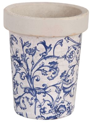 Umtopf Blumentopf weiß - blau Topf Blumen Garten Landhaus Vase Esschert