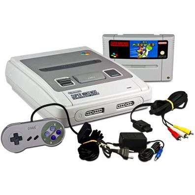 SNES - SUPER Nintendo Konsole + KABEL + Ähnliche Controller + SUPER MARIO WORLD