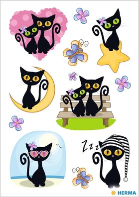HERMA 15462 Glitter Sticker für Kinder, Cute Cat (11 Aufkleber, Folie, glitzernd) ...