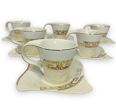 Luxus Kaffeeservice Gold Medusa 12-teilig 6 Personen Tassen und Untertassen