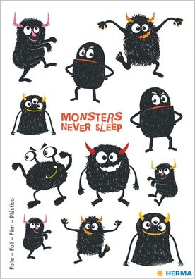 HERMA 15613 Sticker für Kinder, Monsters Never Sleep (12 Aufkleber, Folie, glänzen...