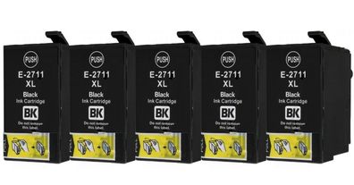 5 kompatible Patronen T2711 - T2791 XL black für Epson WF-7615 7620 7710 7715 7720