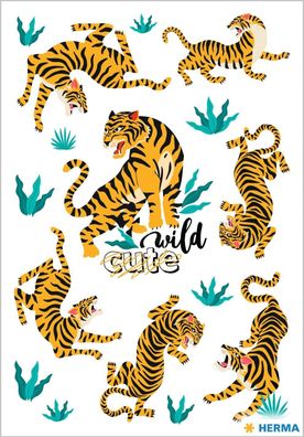 HERMA 15615 Sticker für Kinder, Wilder Tiger (16 Aufkleber, Folie, mit Goldprägung...