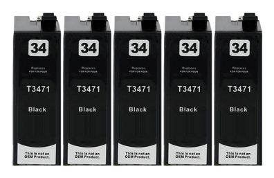 5 kompatible Druckerpatronen T34 XL black für Epson WorkForce Pro WF-3720, 3725